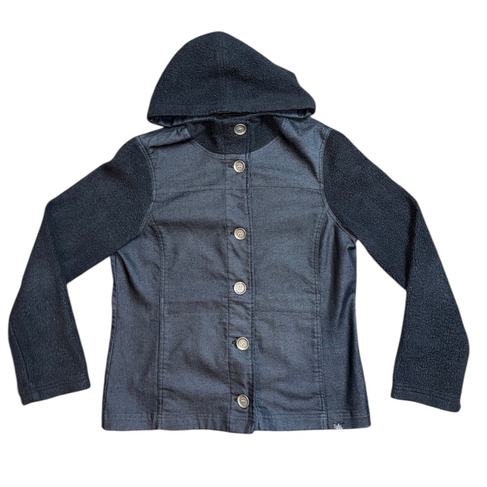 Prana Women's Charcoal Gray Fleece Sleeve Hooded Jacket Style W2TONI314 Size L‎